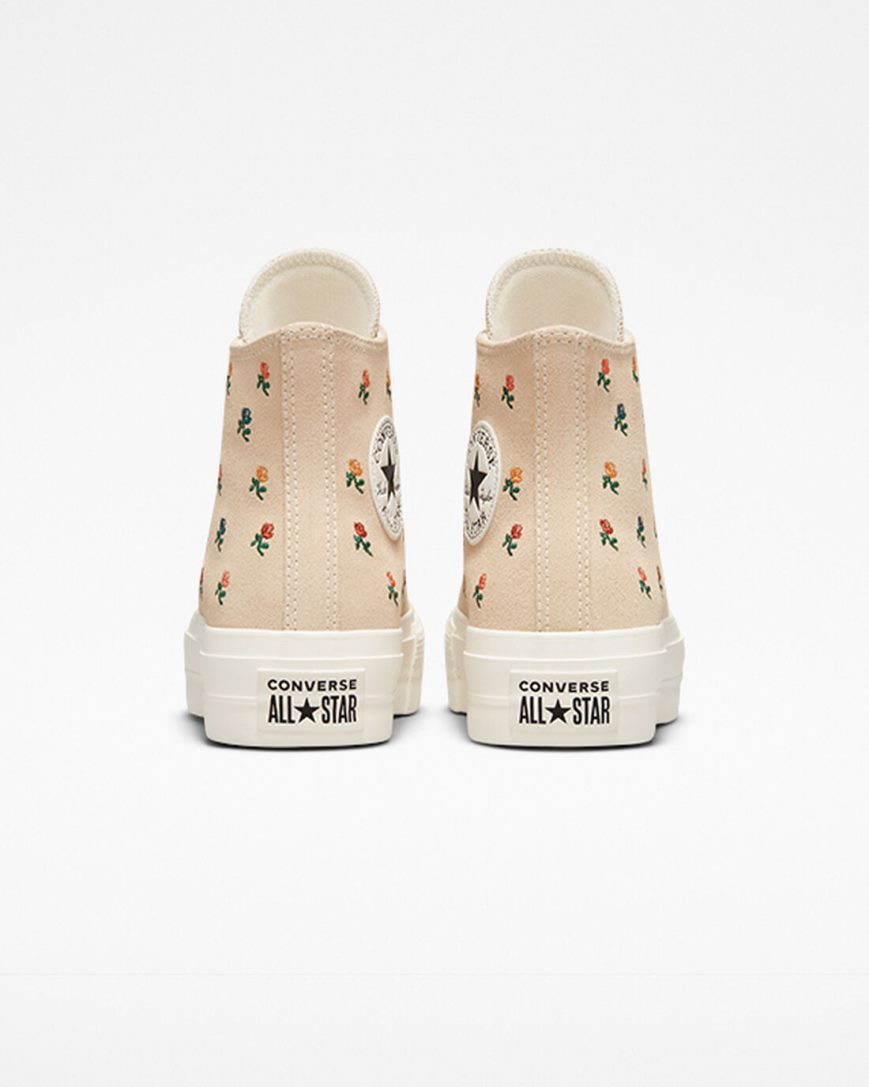 Sapatos Plataforma Converse Chuck Taylor All Star Lift Embroidered Roses Cano Alto Feminino Bege | PT T098P01